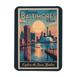 Ímã Horizonte de Baltimore Maryland Viagem Arte Vintag