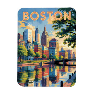 Ímã Horizonte de Boston Massachusetts Viagem Arte Vint
