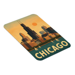 Ímã Horizonte de Chicago antigo, veleiro no lago Michi