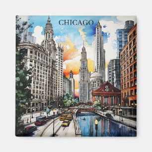 Imã Horizonte de Chicago em Aquarela – Viagens pela Ci