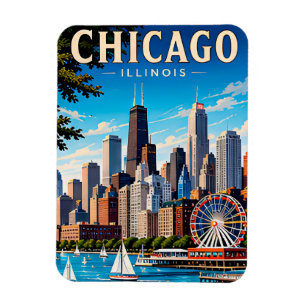 Ímã Horizonte de Chicago EUA Lembrança de Viagem