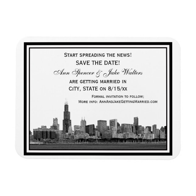 Ímã Horizonte de Chicago Gravado Quado Save the Date (Horizontal)