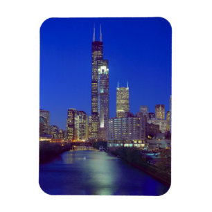 Ímã Horizonte de Chicago, Illinois, à noite com Chicag