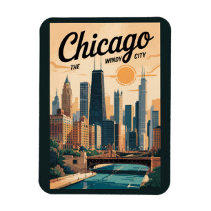 Ímã Horizonte de Chicago Illinois Viagem Arte Vintage