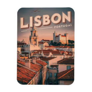 Ímã Horizonte de Lisboa vintage presentes de viagem Po