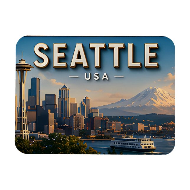 Ímã Horizonte de Seattle Washington Presente de Viagem (Horizontal)