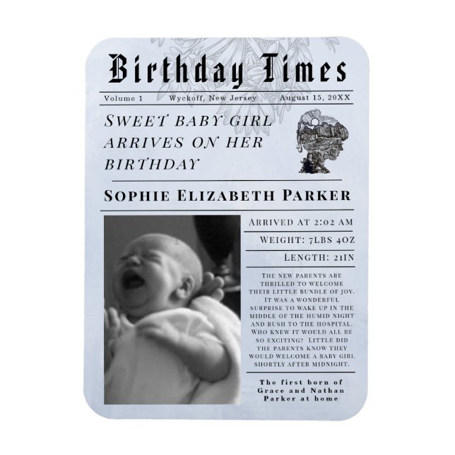 Ímã Horóscopo de Nascimento de Recém-Nascido (Vertical)