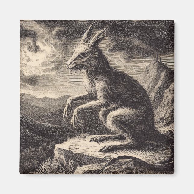 Imã Horror de Ilustração Antiquada Chupacabra (Frente)