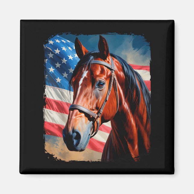 Imã Horse 4th Of July Patriotic Horse American Flag  (Frente)