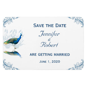 Ímã Horto Pavão em Azul e Branco Salvar a Data