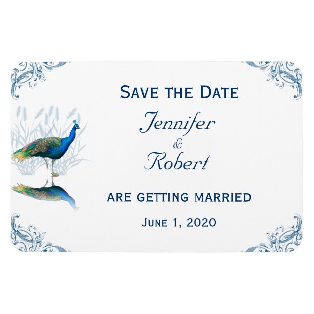 Ímã Horto Pavão em Azul e Branco Salvar a Data (Horizontal)