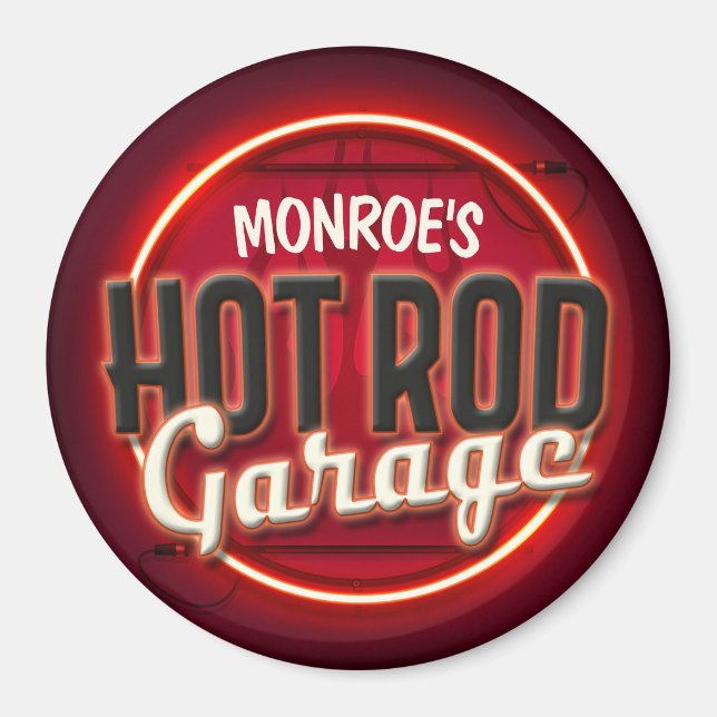 Imã Hot Rod Flames Nome Personalizado Garagem Personal (Frente)
