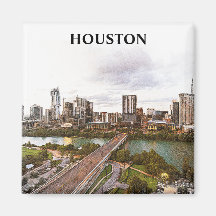 Houston Texas Viagens vintage City Watercolor