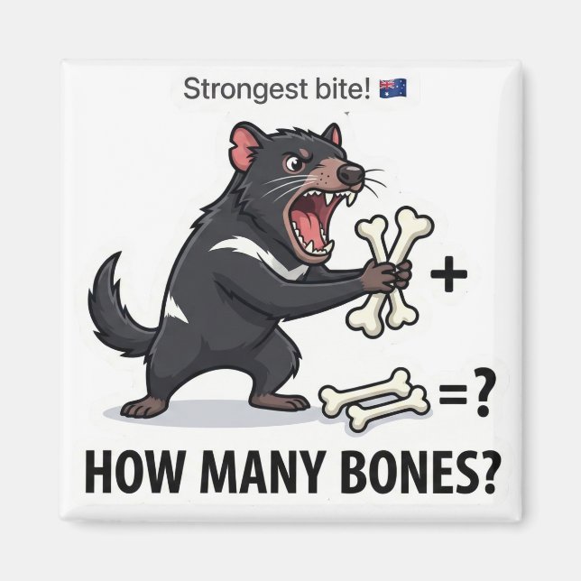Imã How Many Bones? Tasmanian Devil Math Game Magnet (Frente)