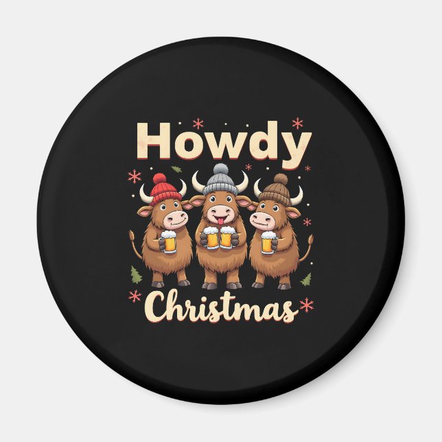 Imã Howdy Christmas Funny Highland Cow Xmas Cows Lover (Frente)