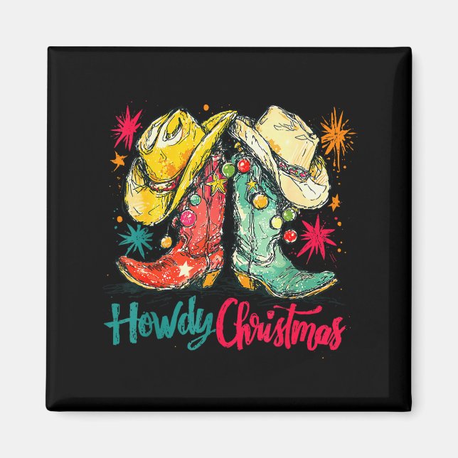 Imã Howdy Christmas Xmas Cowboy Boots Western Pajamas  (Frente)