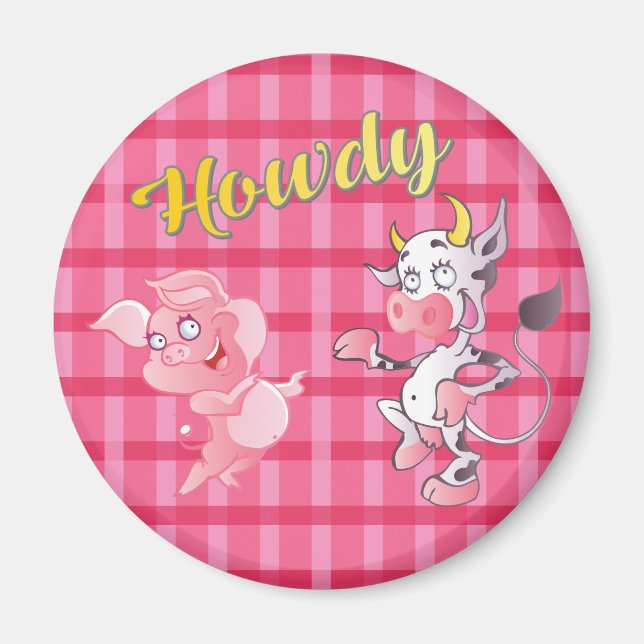 Imã Howdy Cow N' Pig Standard Magnet (Frente)