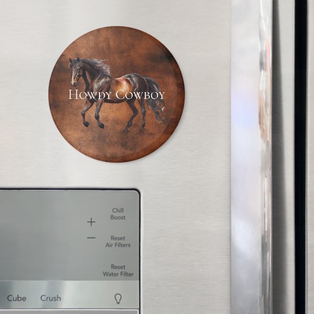 Imã Howdy Cowboy Horse Faux Brown Leather (In Situ (Fridge))