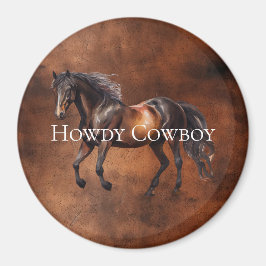 Imã Howdy Cowboy Horse Faux Brown Leather