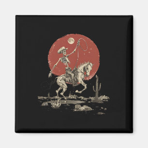 Imã Howdy Western Cowboy Skeleton Riding Horse Vintage