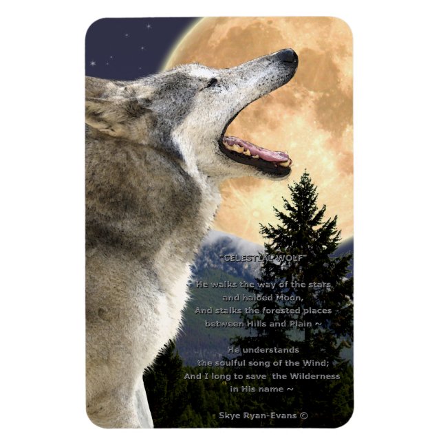 Ímã Howling Cinza Wolf & Poem Wildlife Art Magnet (Vertical)