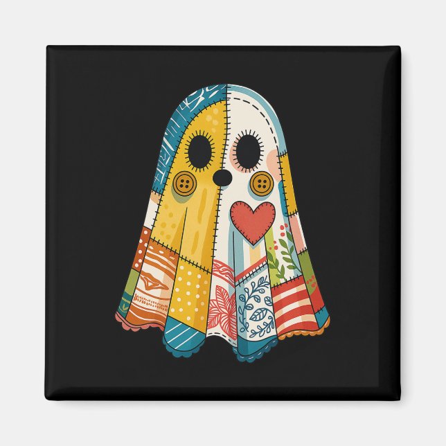 Imã Hugvyn Halloween Patchwork Ghost Spooky Quilt Ghos (Frente)