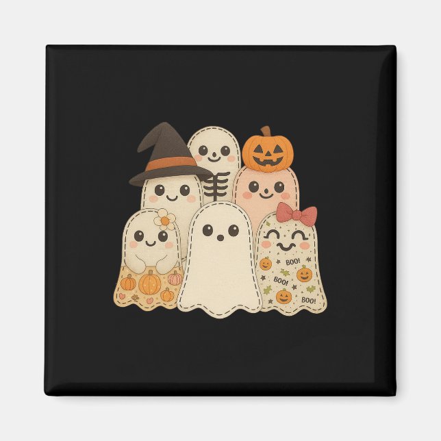 Imã Hugvyn Halloween Patchwork Quilt Ghost Matching Fa (Frente)