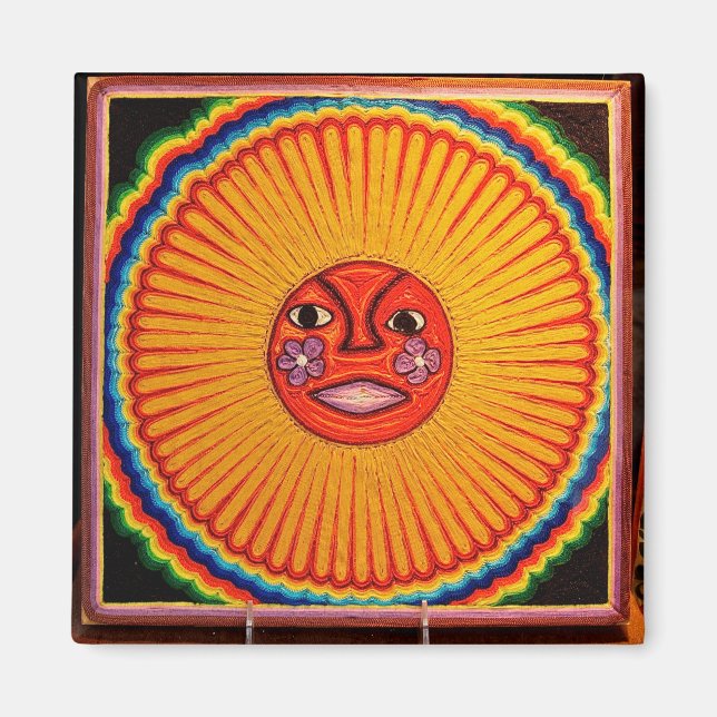 Imã Huichol String Art Sun Mexicano Folk Art (Frente)