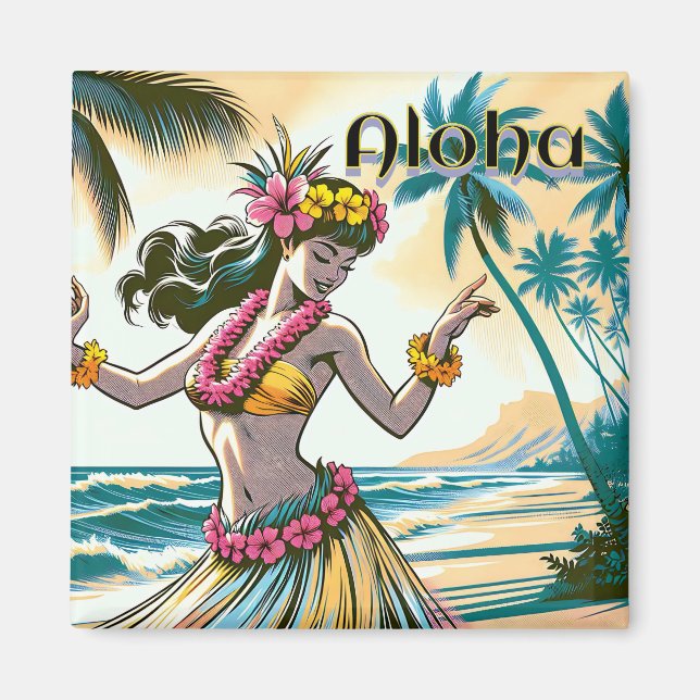 Imã Hula Dancer nas Ilhas Havaianas Aloha (Frente)