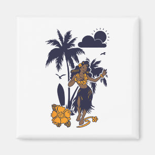 Imã Hula Hawaiian Girl Vintage Graphic