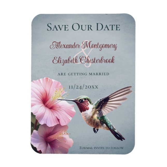 Ímã Hummingbird e Hibiscus | Blue Save the Date (Salva (Vertical)