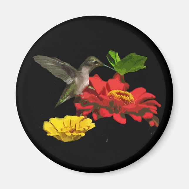 Imã Hummingbird e Zinnias (Frente)