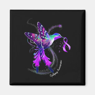 Imã Hummingbird Segurando Fita Roxa Epilepsia Awarene