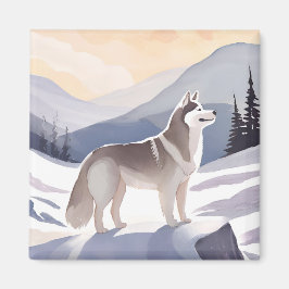 Imã Husky do Alasca | Aquarela Montanha Canina