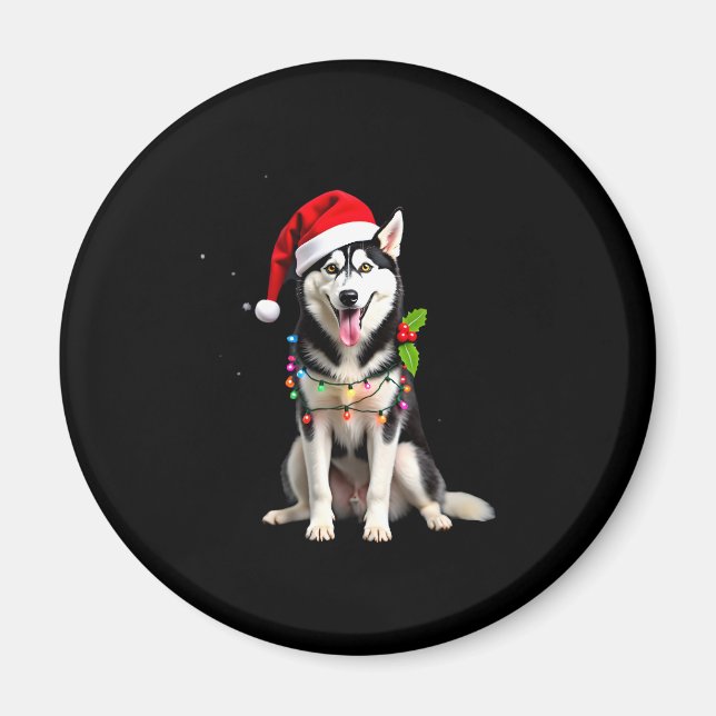 Imã Husky Dog Santa Hat Christmas Tree Xmas Gifts For  (Frente)