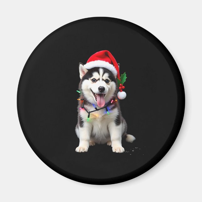 Imã Husky Dog Santa Hat Christmas Tree Xmas Gifts For  (Frente)