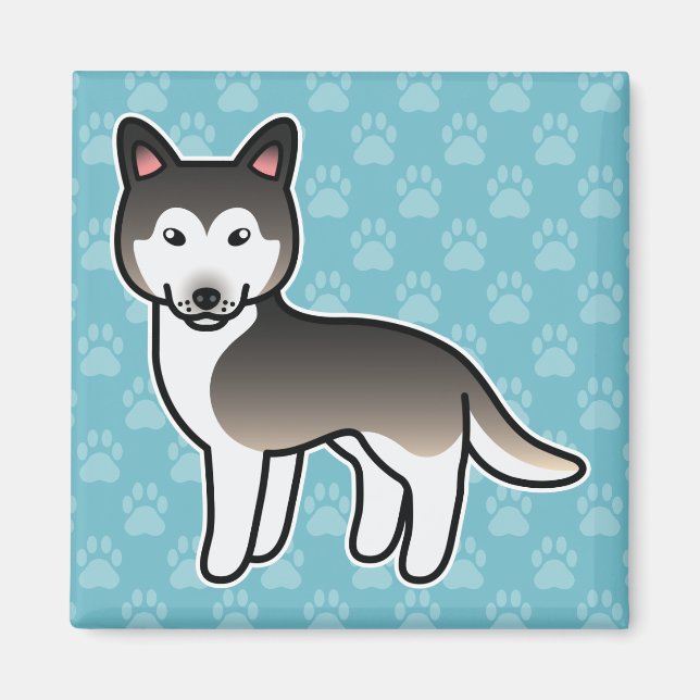 Imã Husky Siberiano Cartoon Cinza de Lobo (Frente)
