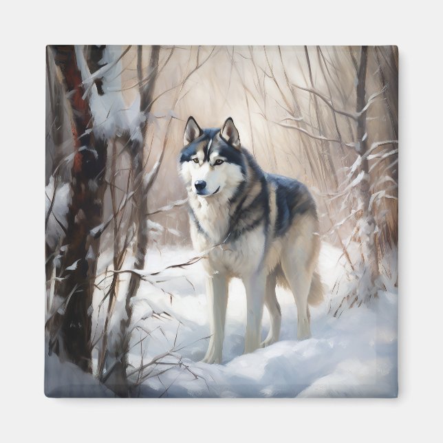 Imã Husky Siberiano Deixe Nevar Natal (Frente)