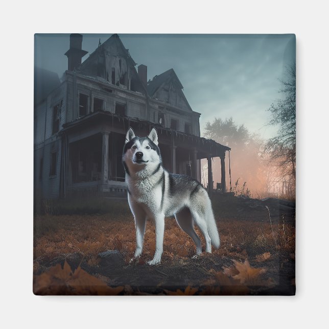 Imã Husky Siberiano Halloween Assustador  (Frente)