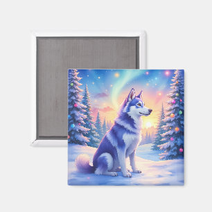Imã Husky Siberiano Luzes do Norte Natal Inverno