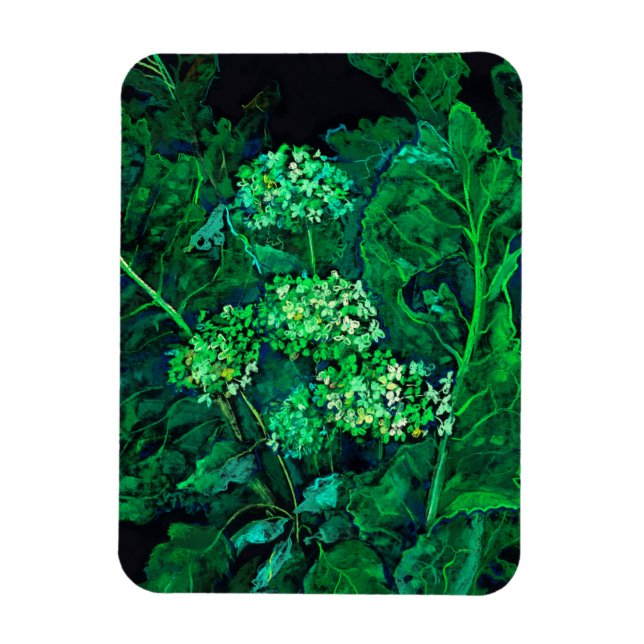 Ímã Hydrangea e Horseradish Floral Art Black & Green (Vertical)