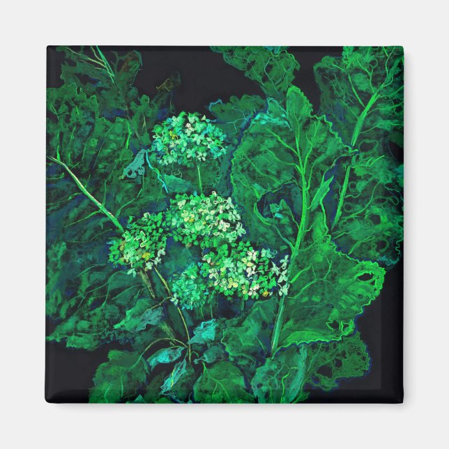 Imã Hydrangea e Horseradish Floral Art Black & Green (Frente)