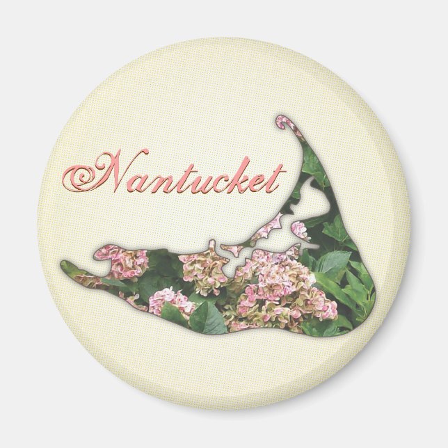 Imã Hydrangea Map of Nantucket Island, Massachusetts (Frente)