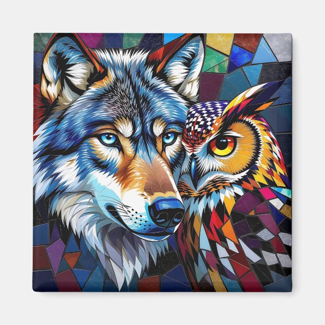 Imã Hyperreaslistic Wolf and Owl (Frente)