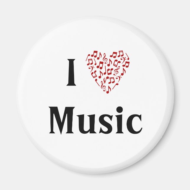 Imã I Heart Music Red Love Music Notes Magnet (Frente)