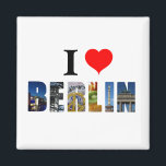 Imã I Love Berlin Germany Viagem City Photo<br><div class="desc">Mostre a todos o seu amor pela cidade de Berlim Alemanha com este ímã divertido! Contém uma colagem colorida com fotos da Porta de Brandemburgo,  do Muro de Berlim,  do Rio Spree e da cúpula Bundestag. Para obter os melhores resultados,  mantenha o branco como a cor de fundo.</div>