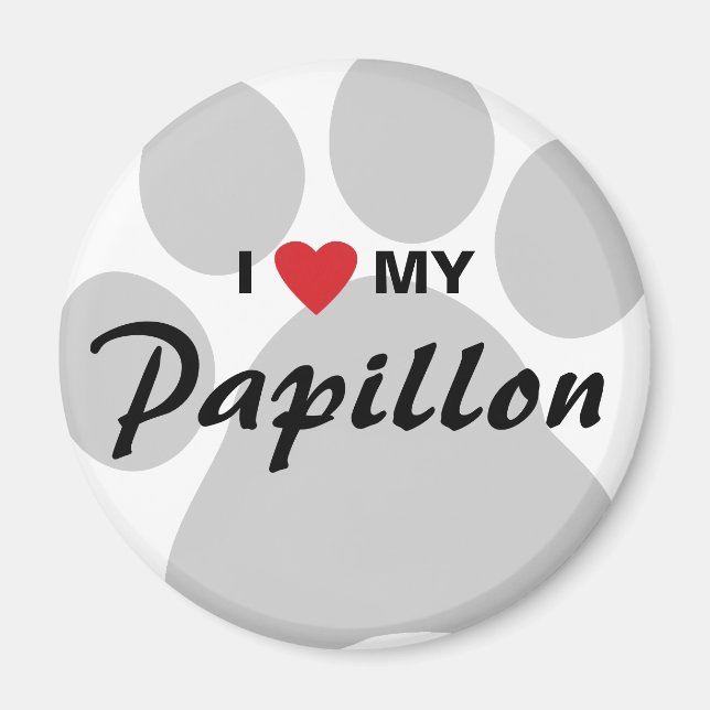 Imã I Love (Heart) My Papillon Pawprint (Frente)