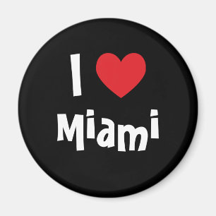 Imã I Love Miami Red Heart White on Black