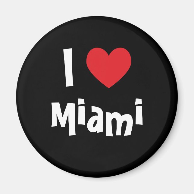 Imã I Love Miami Red Heart White on Black (Frente)
