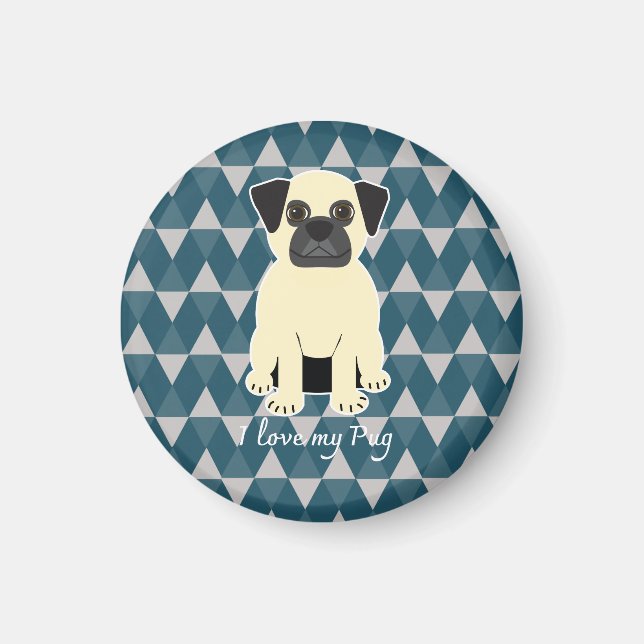 Imã I love my Pug, Blue diamonds pattern (Frente)